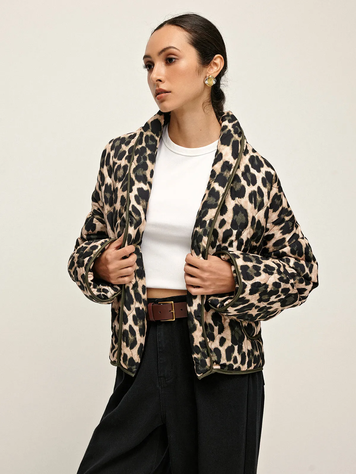 Leopard Printed Lapel Winter Coat sold by COMMENSE product image thumbnail 5