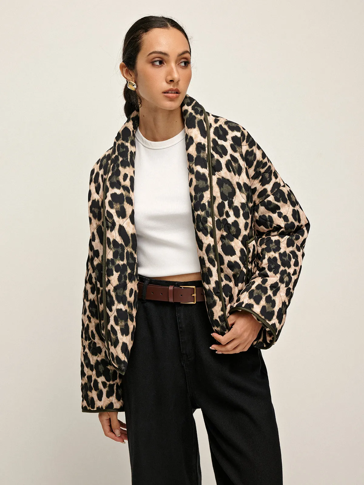 Leopard Printed Lapel Winter Coat sold by COMMENSE product image thumbnail 2