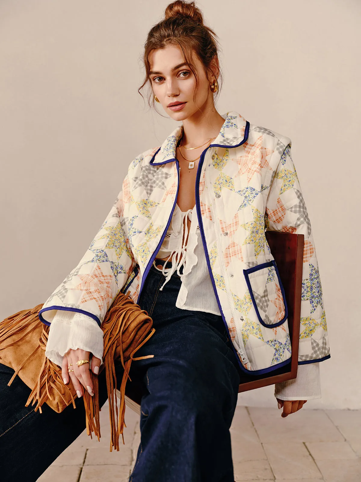 Boheme Printed Contrast Trim Winter Coat sold by COMMENSE product image thumbnail 2