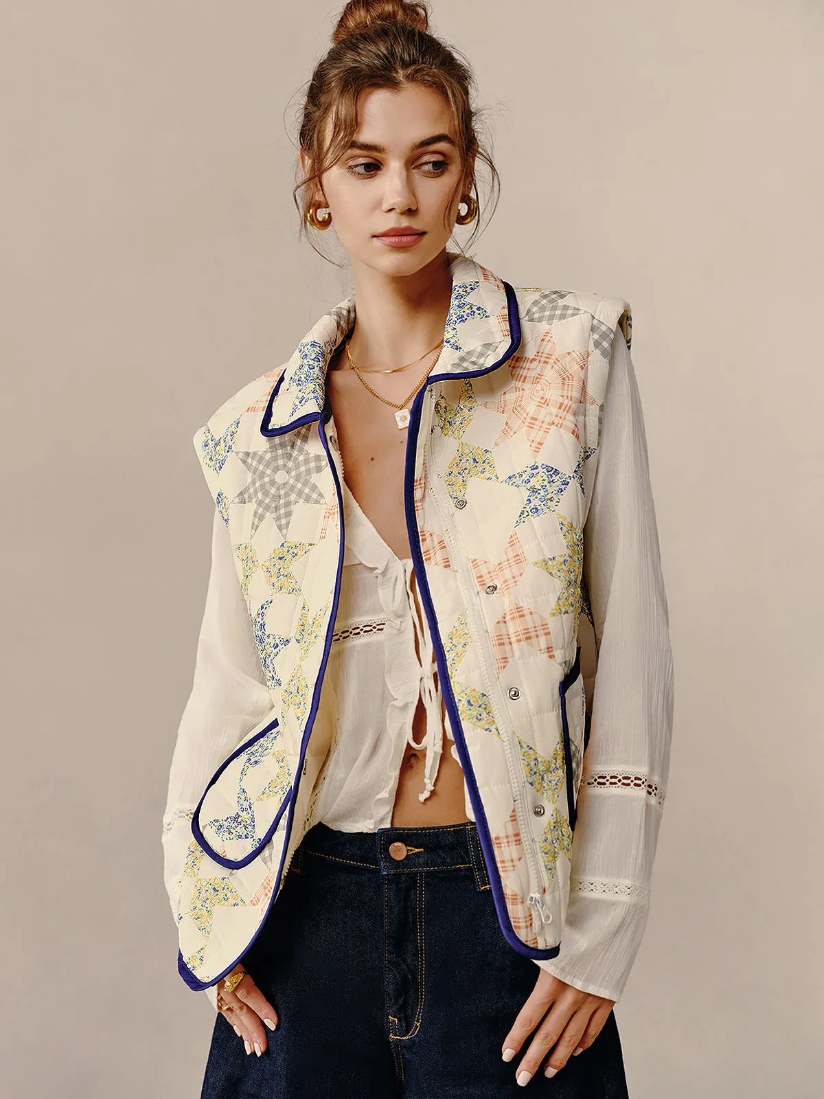 Boheme Printed Contrast Trim Winter Coat sold by COMMENSE product image thumbnail 3