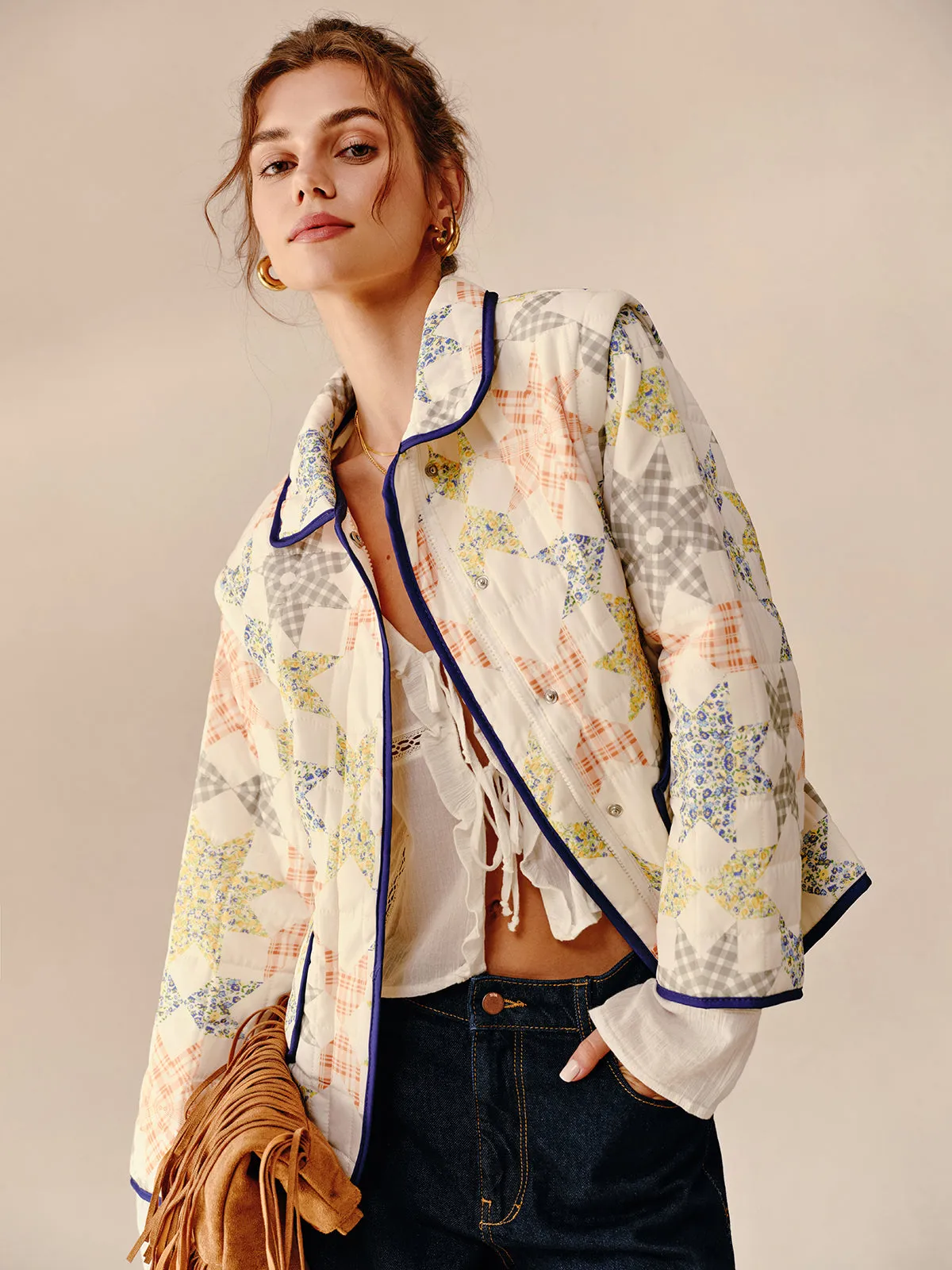 Boheme Printed Contrast Trim Winter Coat sold by COMMENSE product image thumbnail 4
