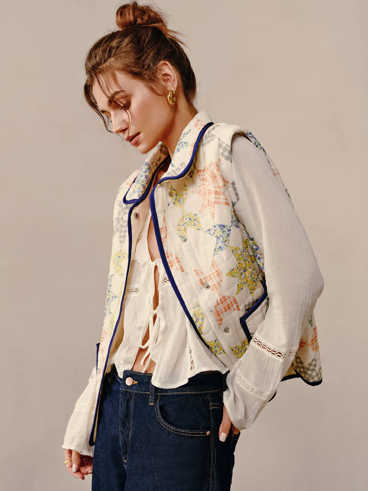 Boheme Printed Contrast Trim Winter Coat sold by COMMENSE product image thumbnail 5