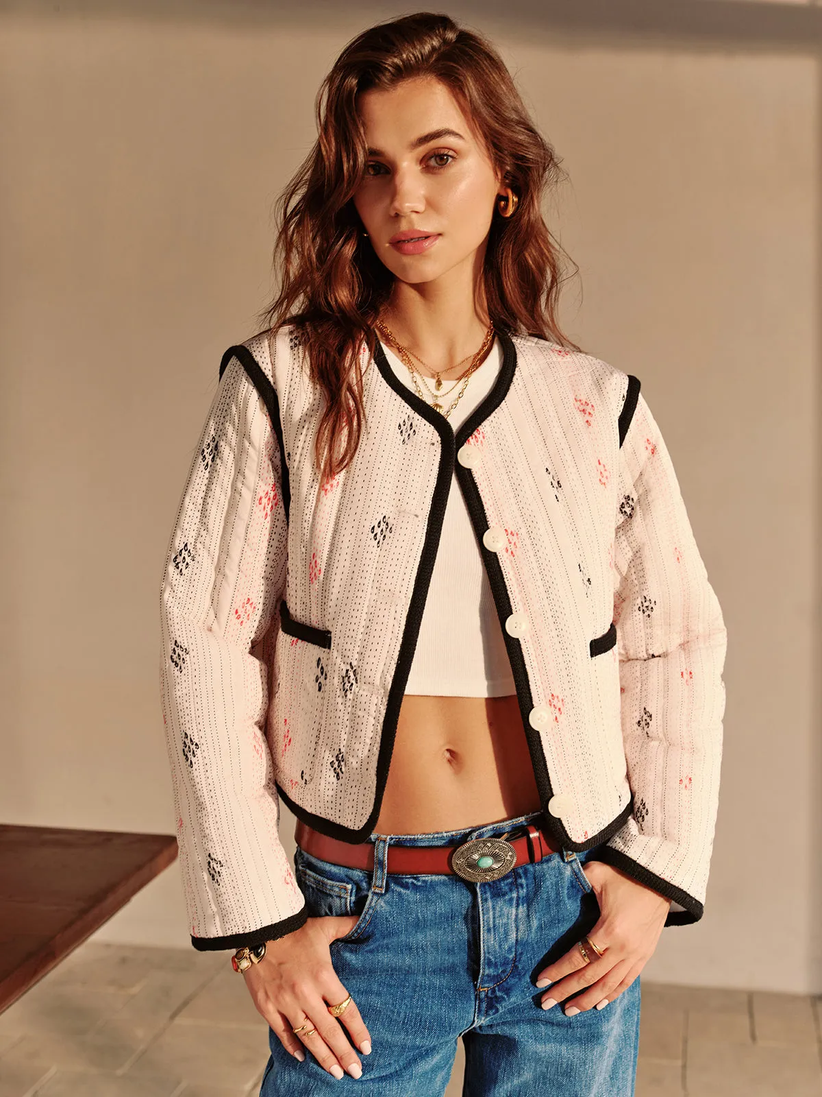 Boheme Contrast Piping Short Jacket sold by COMMENSE product image thumbnail 3