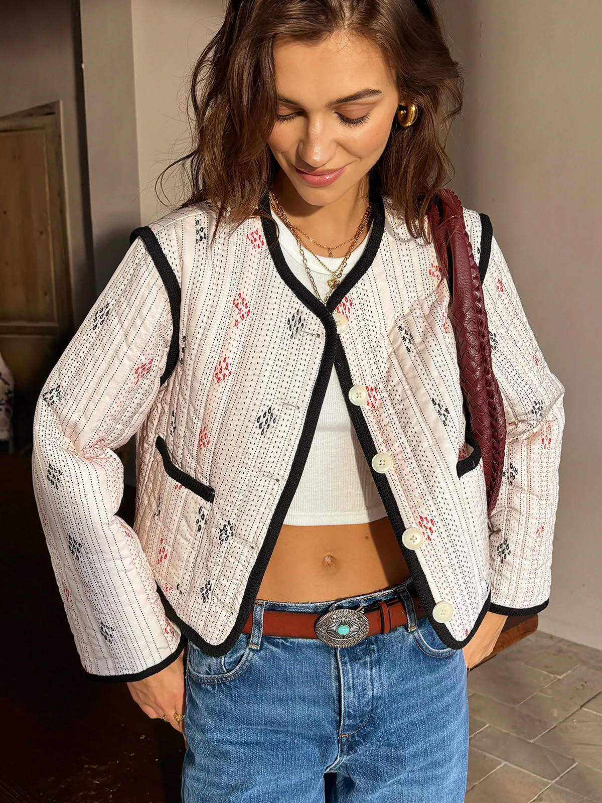 Boheme Contrast Piping Short Jacket sold by COMMENSE