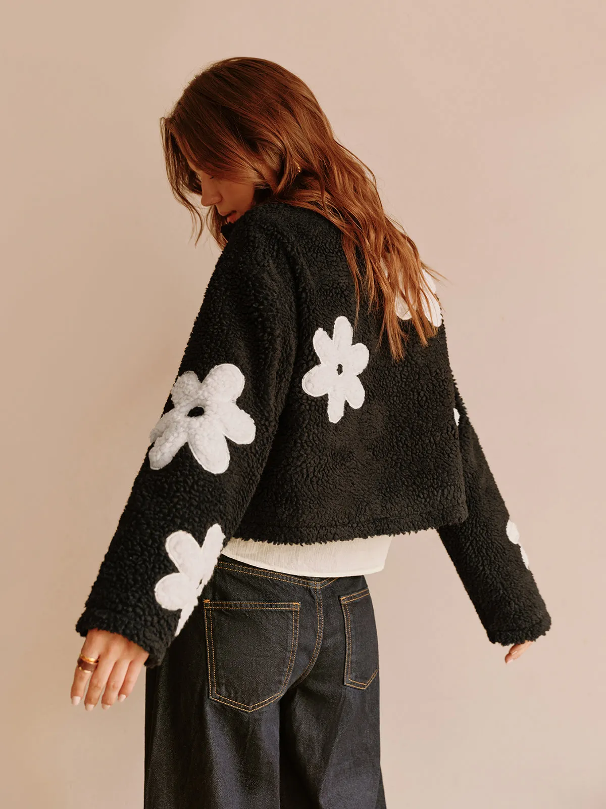 Floral Zipper Fleece Jacket sold by COMMENSE product image thumbnail 5