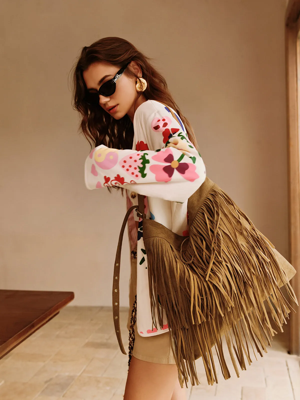 Boheme Buckle-Design Tassel Shoulder Bag sold by COMMENSE product image thumbnail 4