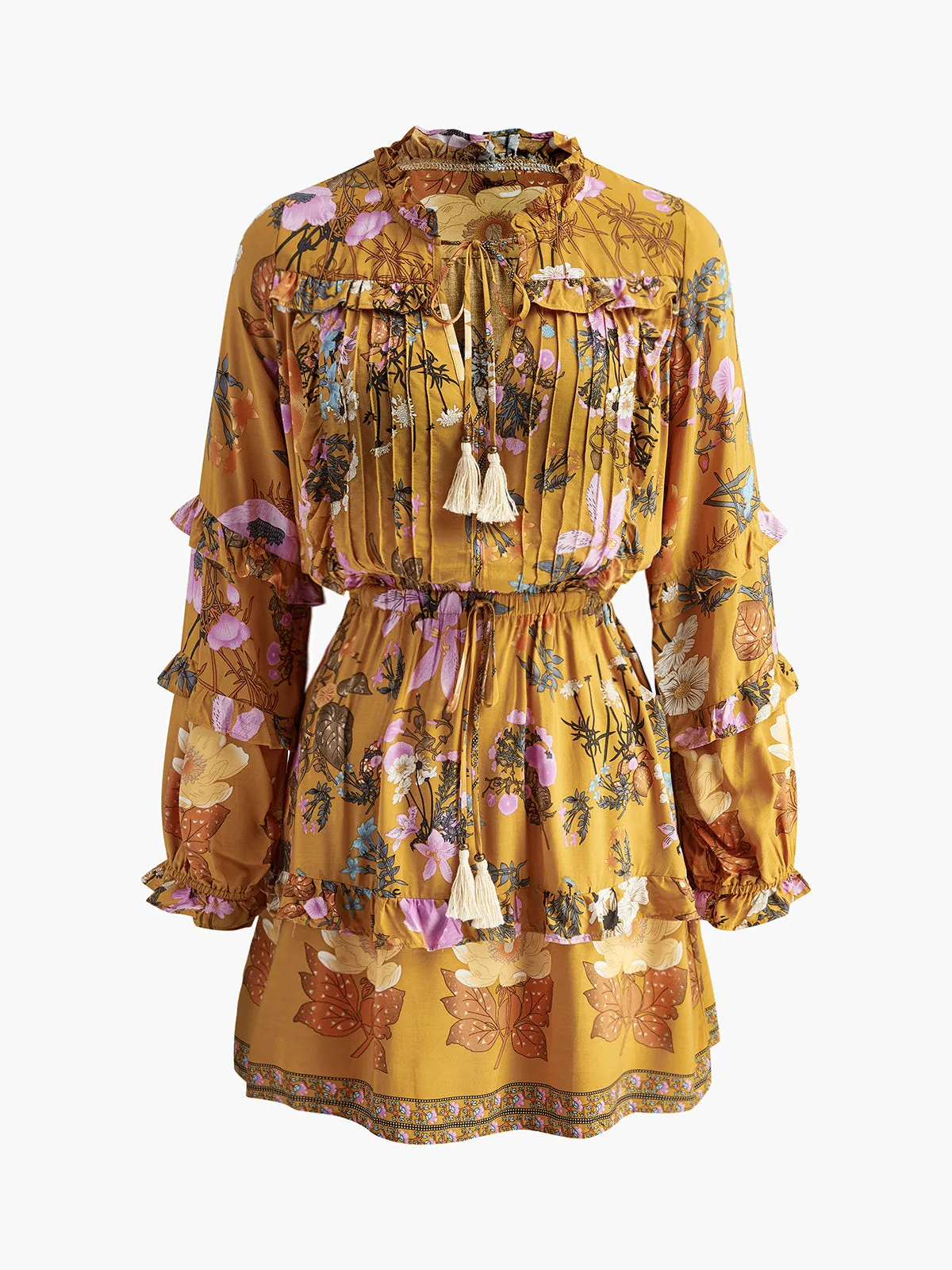 Boheme Printed Ruffle Cozy Dress sold by COMMENSE