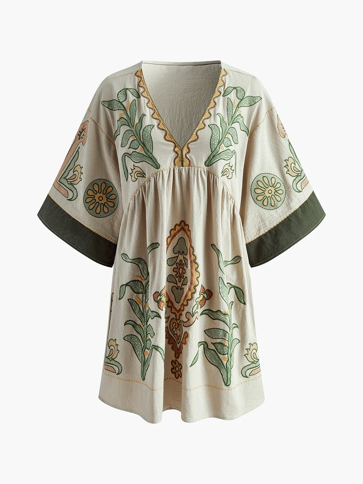 Boheme Embroidery Pleated Half-Sleeve Dress sold by COMMENSE