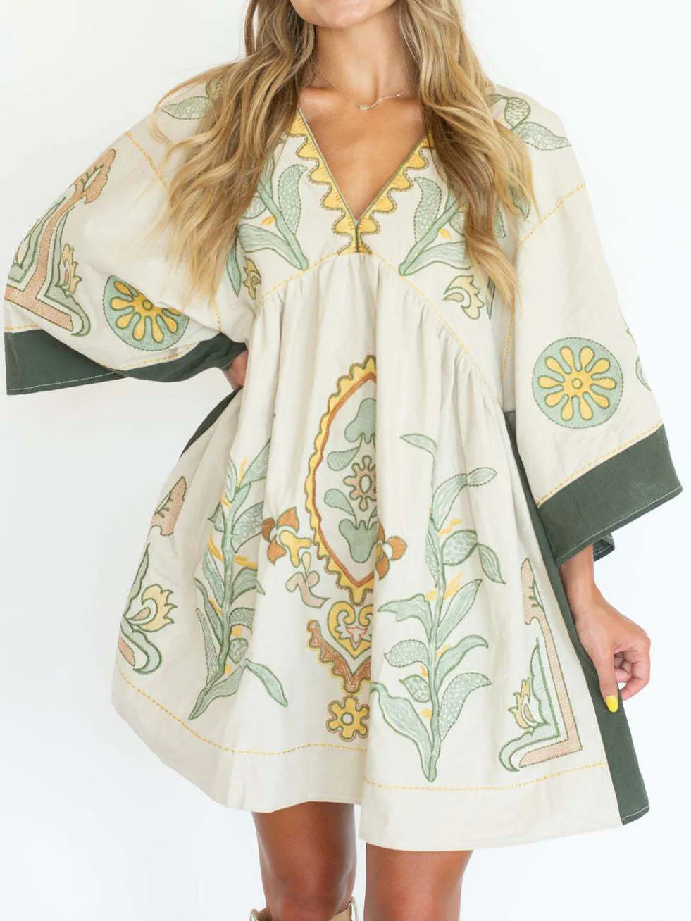 Boheme Embroidery Pleated Half-Sleeve Dress sold by COMMENSE product image thumbnail 5