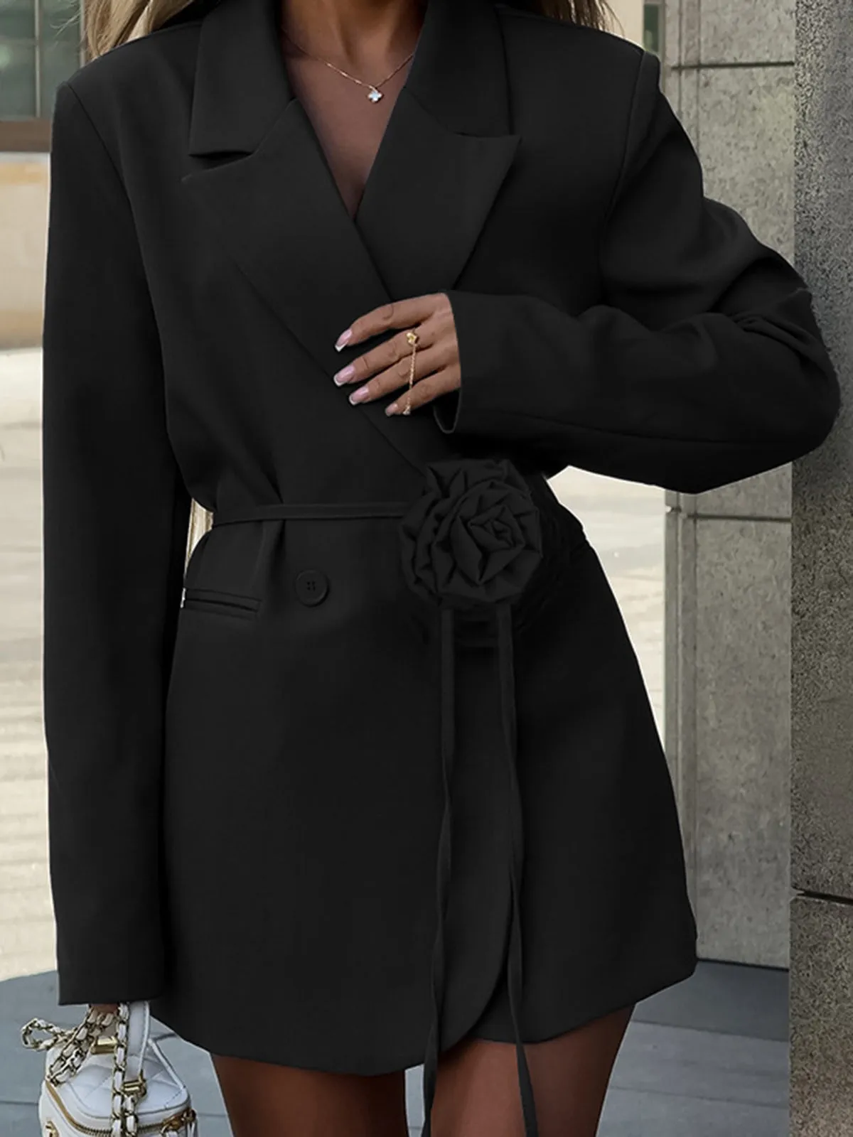 3D Flower Rope Belted Blazer sold by COMMENSE product image thumbnail 3