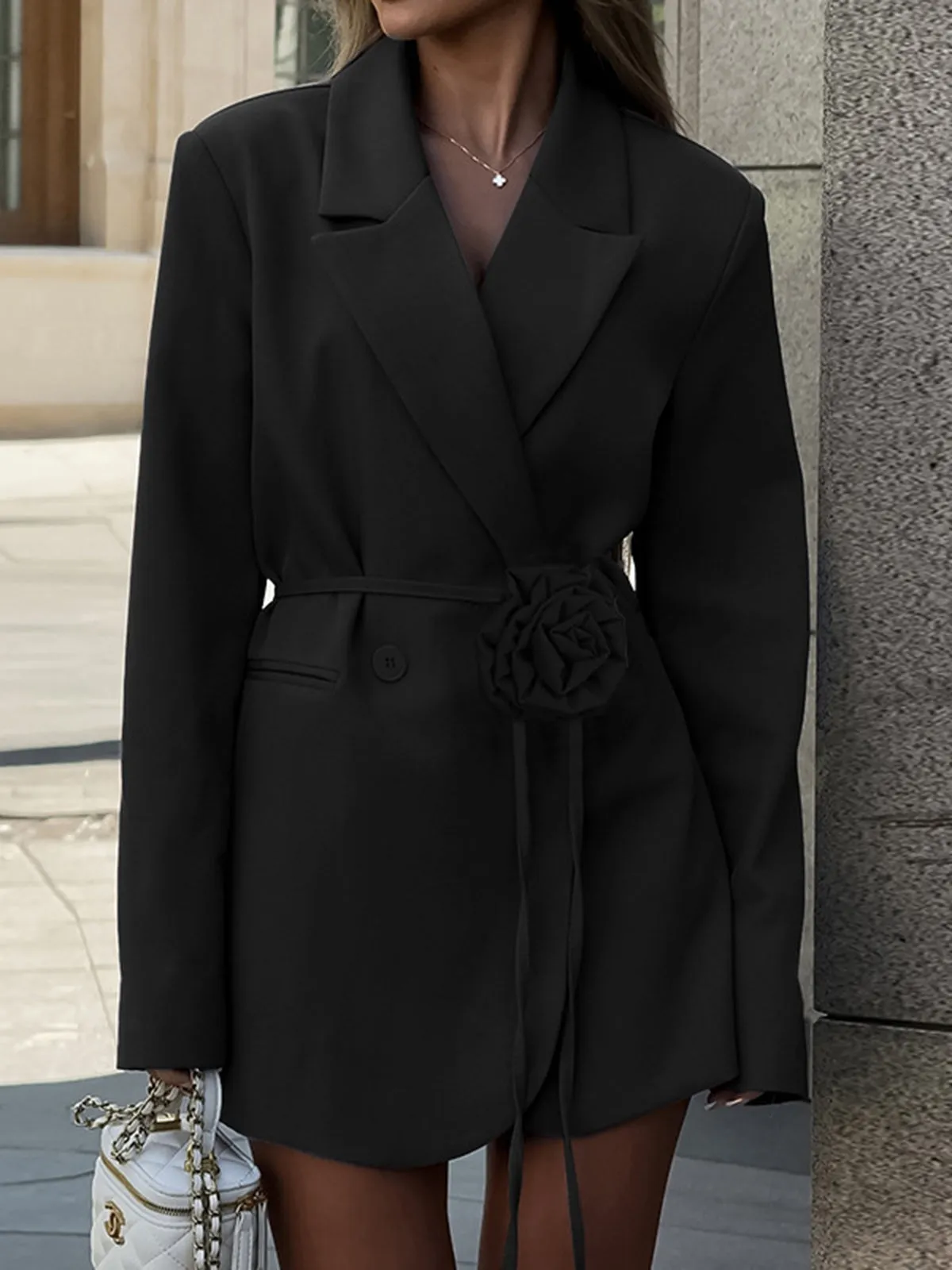 3D Flower Rope Belted Blazer sold by COMMENSE