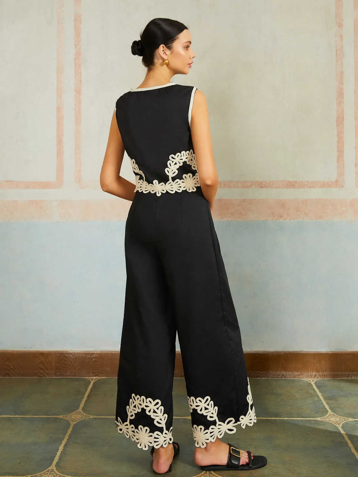 Casual Embroidery Sleeveless Zipper Pants Set sold by COMMENSE product image thumbnail 4