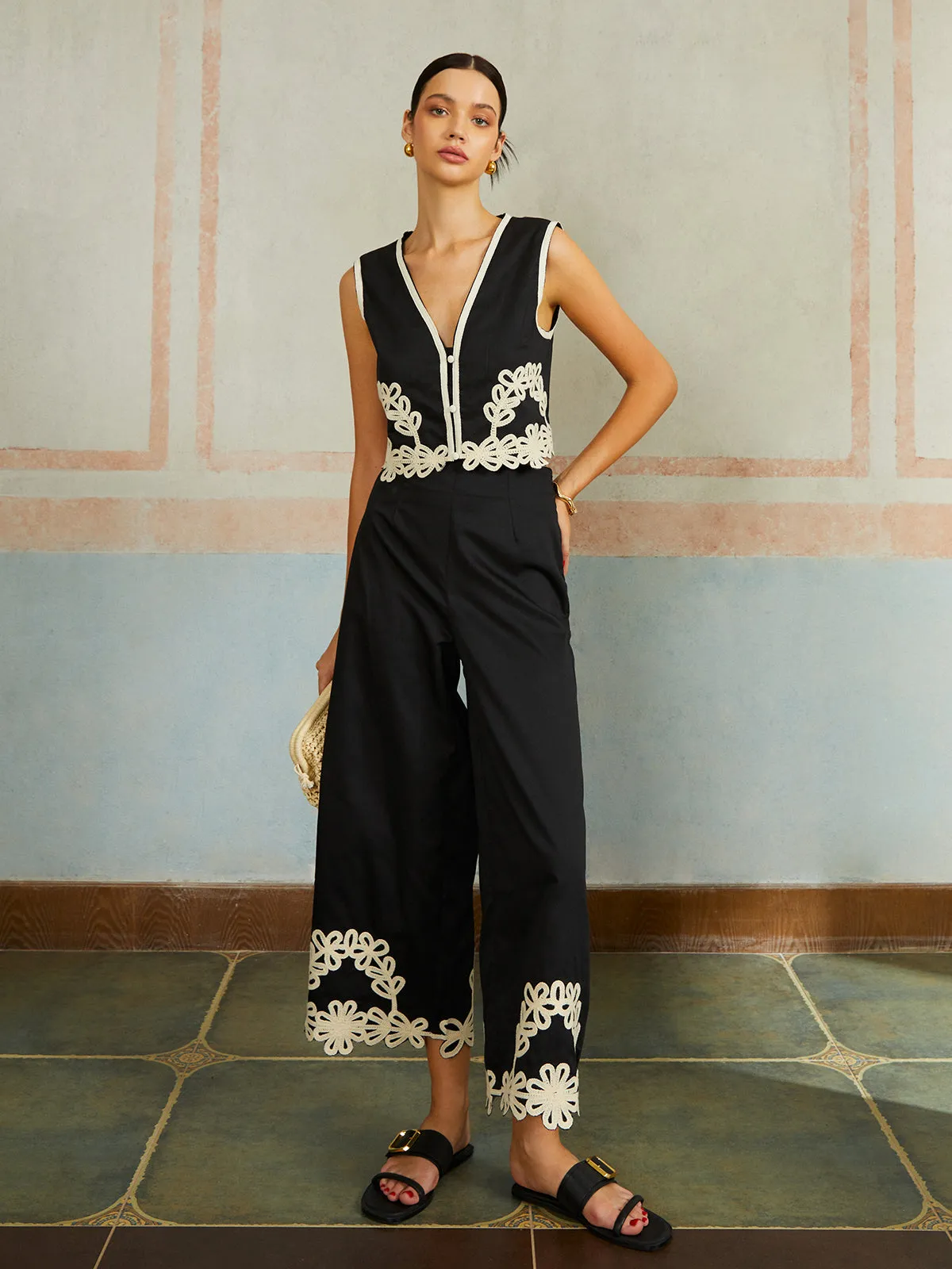 Casual Embroidery Sleeveless Zipper Pants Set sold by COMMENSE product image thumbnail 3