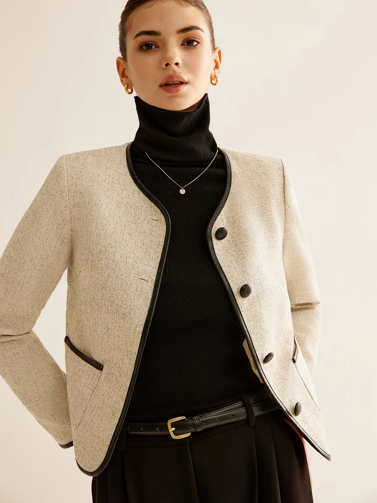 Elegant Contrast Trim Blazer sold by COMMENSE product image thumbnail 4