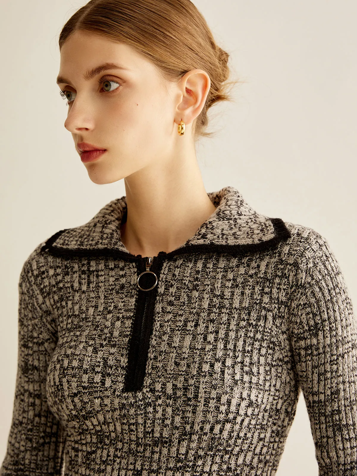 Vintage Contrast Trim Zipper Knit Top sold by COMMENSE product image thumbnail 3