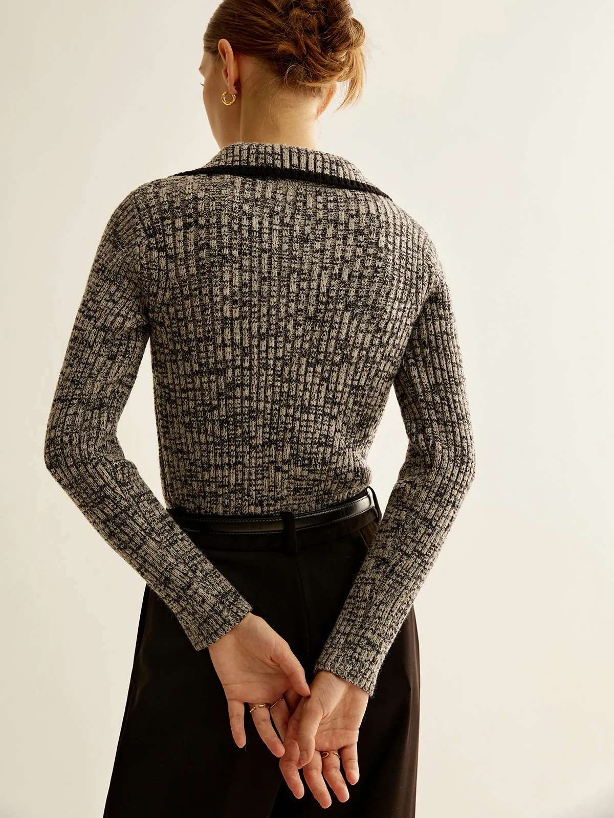 Vintage Contrast Trim Zipper Knit Top sold by COMMENSE product image thumbnail 5