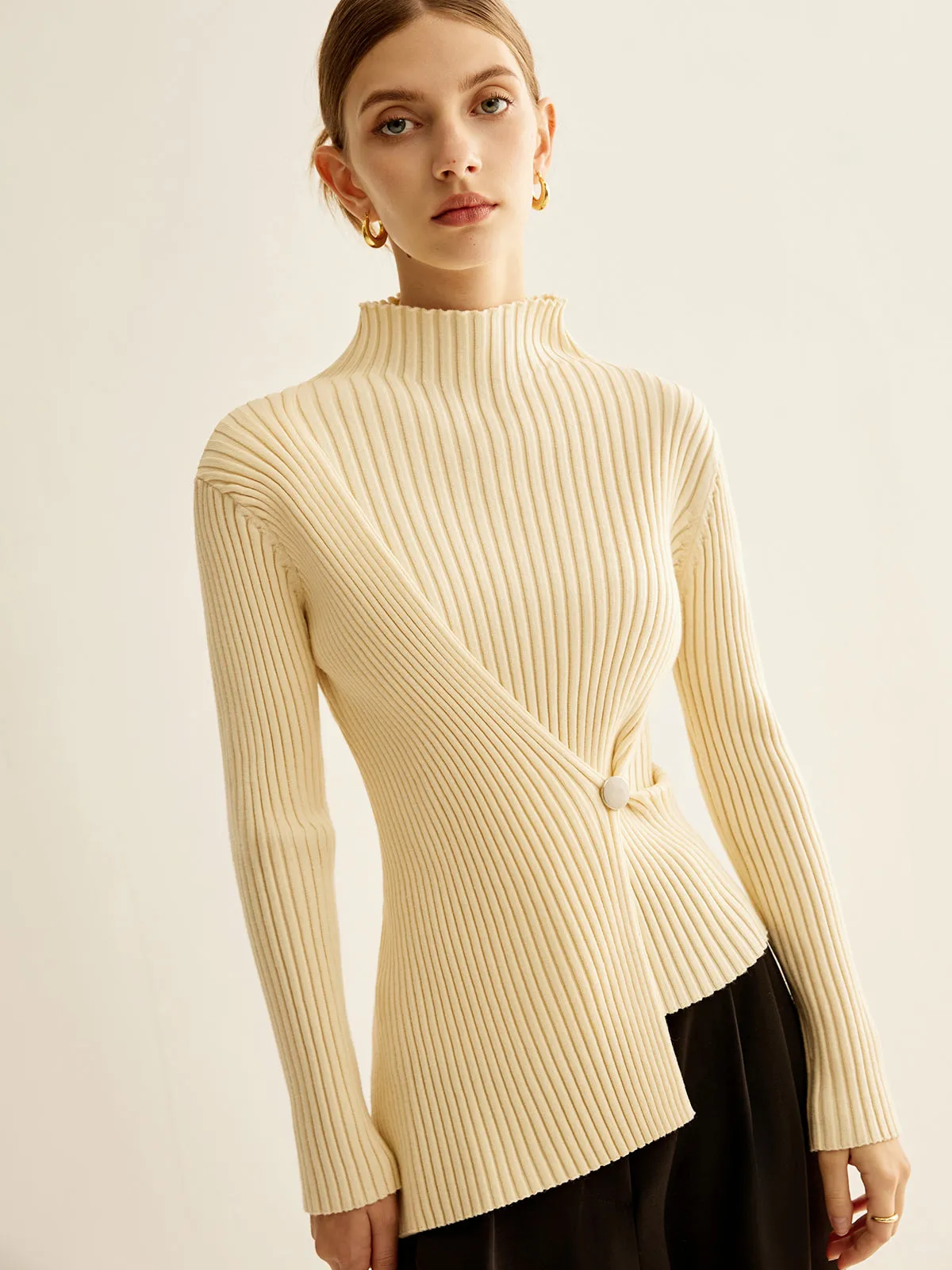 Mock-Neck Ribbed Cinched Sweater sold by COMMENSE product image thumbnail 4