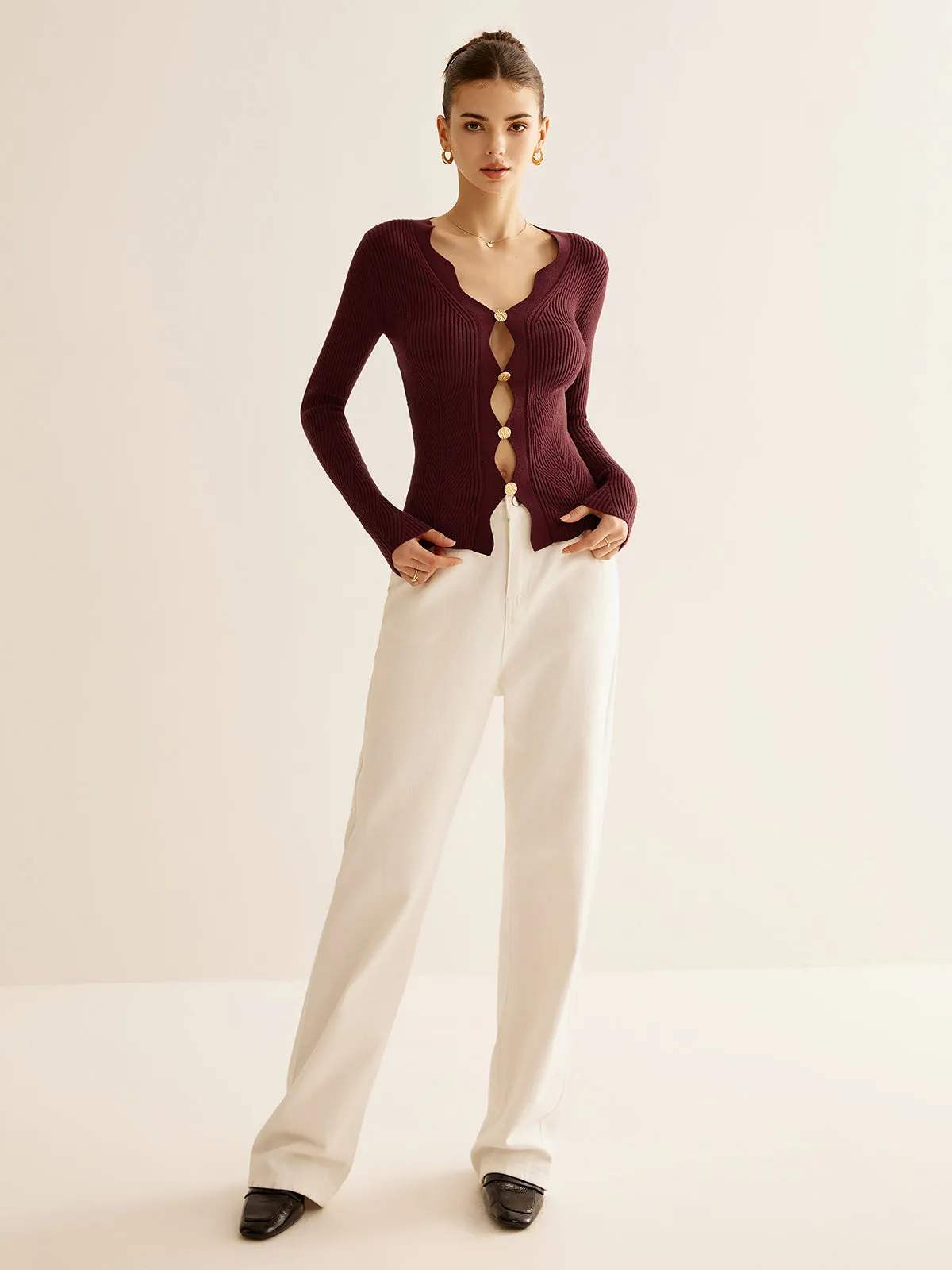 Wave Trim Cutout Slim Knit Top sold by COMMENSE product image thumbnail 3