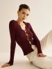 Wave Trim Cutout Slim Knit Top sold by COMMENSE