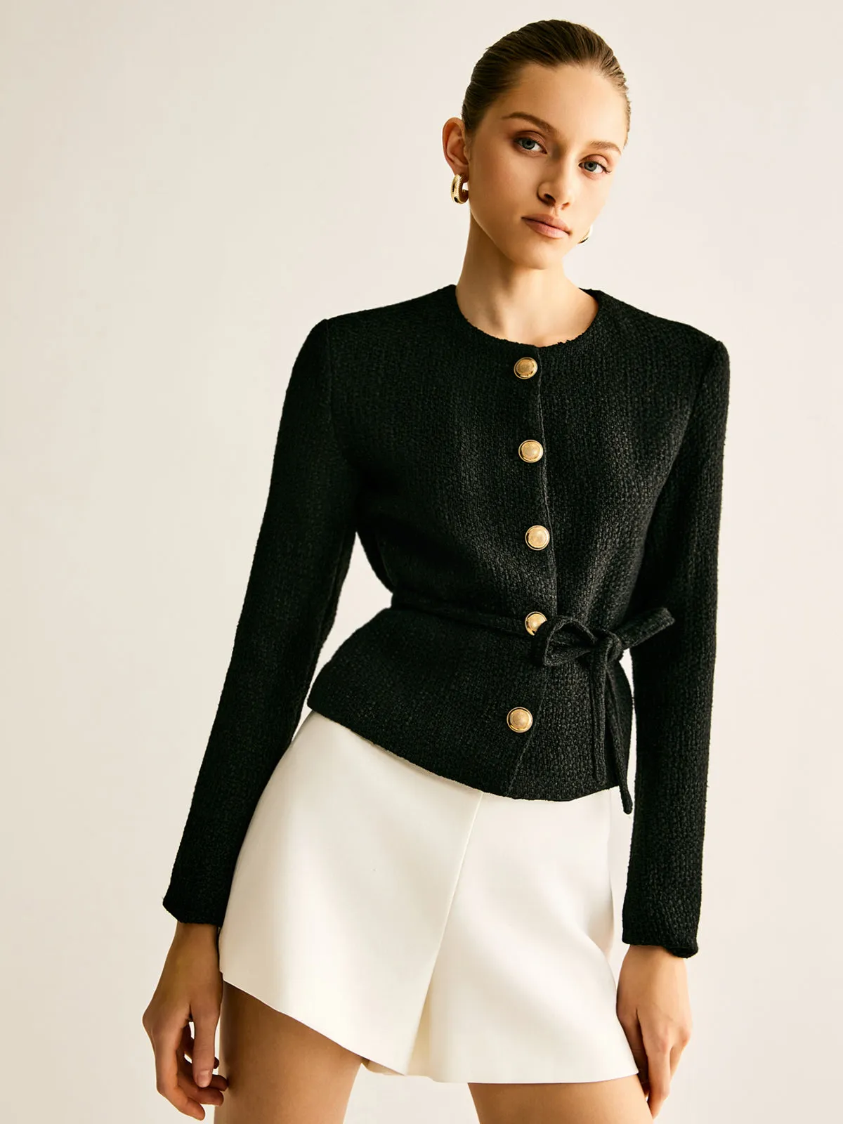 Rope-Belted Button Blazer sold by COMMENSE
