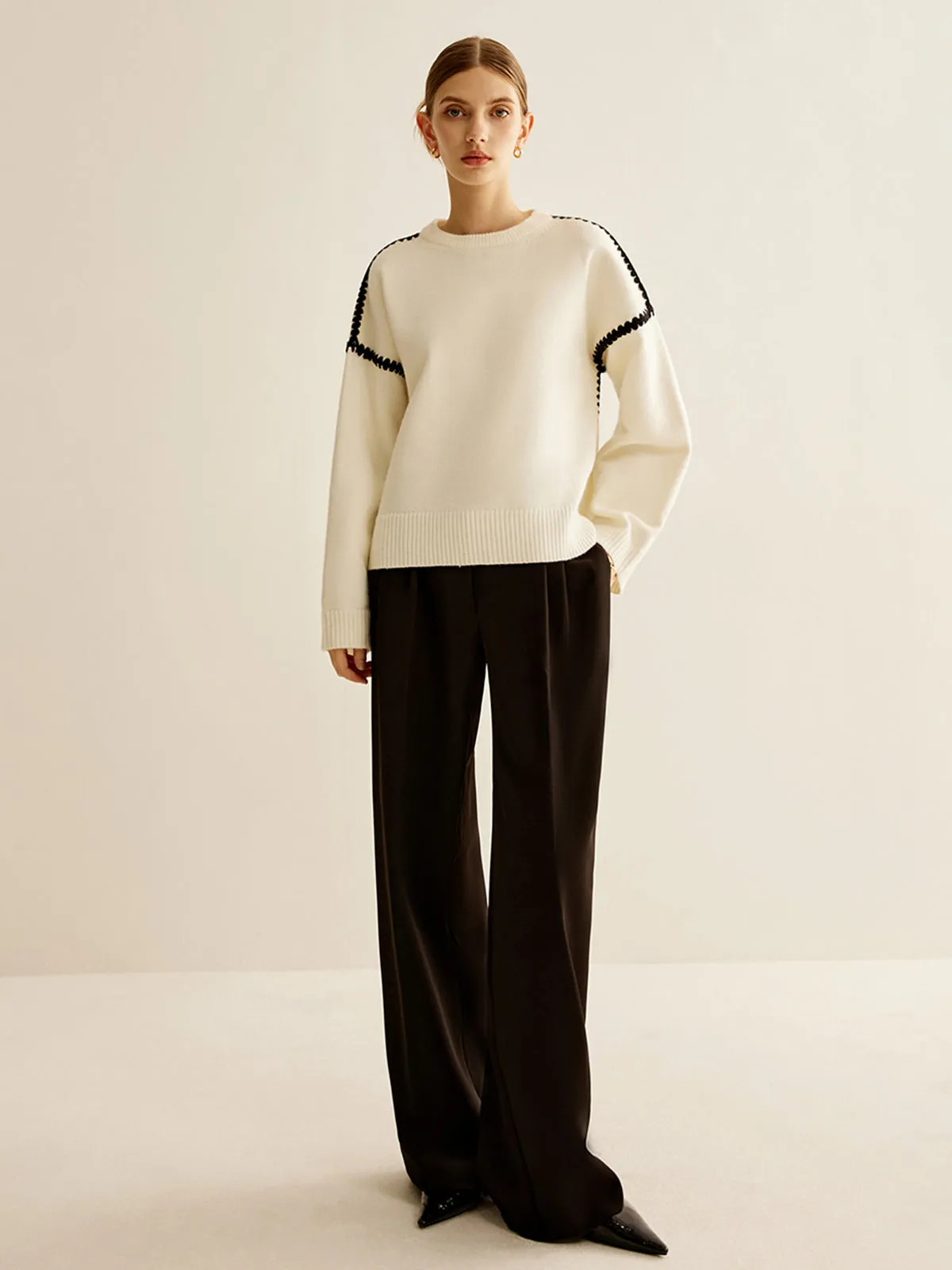 Minimalist Embroidered Trim Sweater sold by COMMENSE product image thumbnail 5