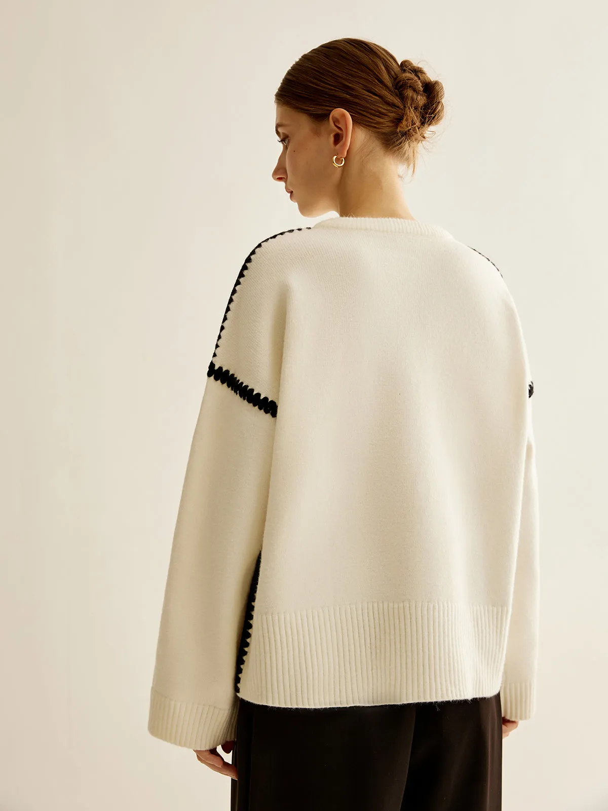Minimalist Embroidered Trim Sweater sold by COMMENSE product image thumbnail 3