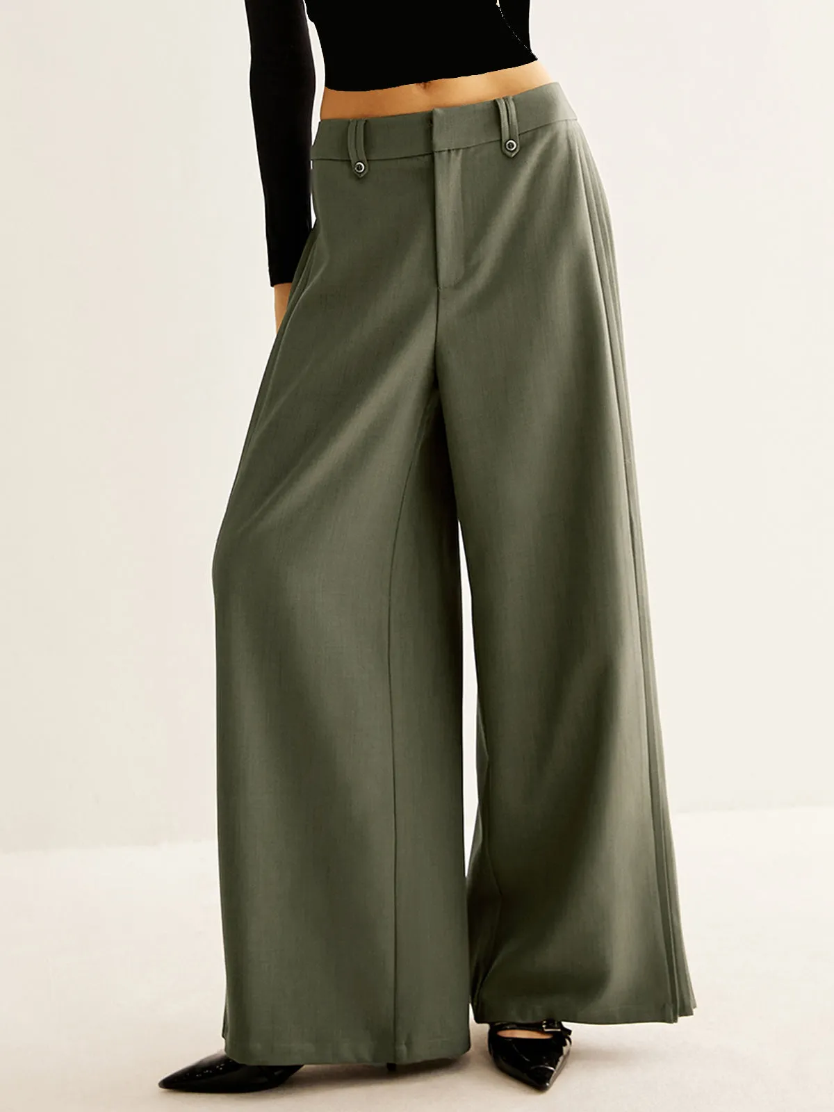 Side Pleated Wide-Leg Pants sold by COMMENSE product image thumbnail 3