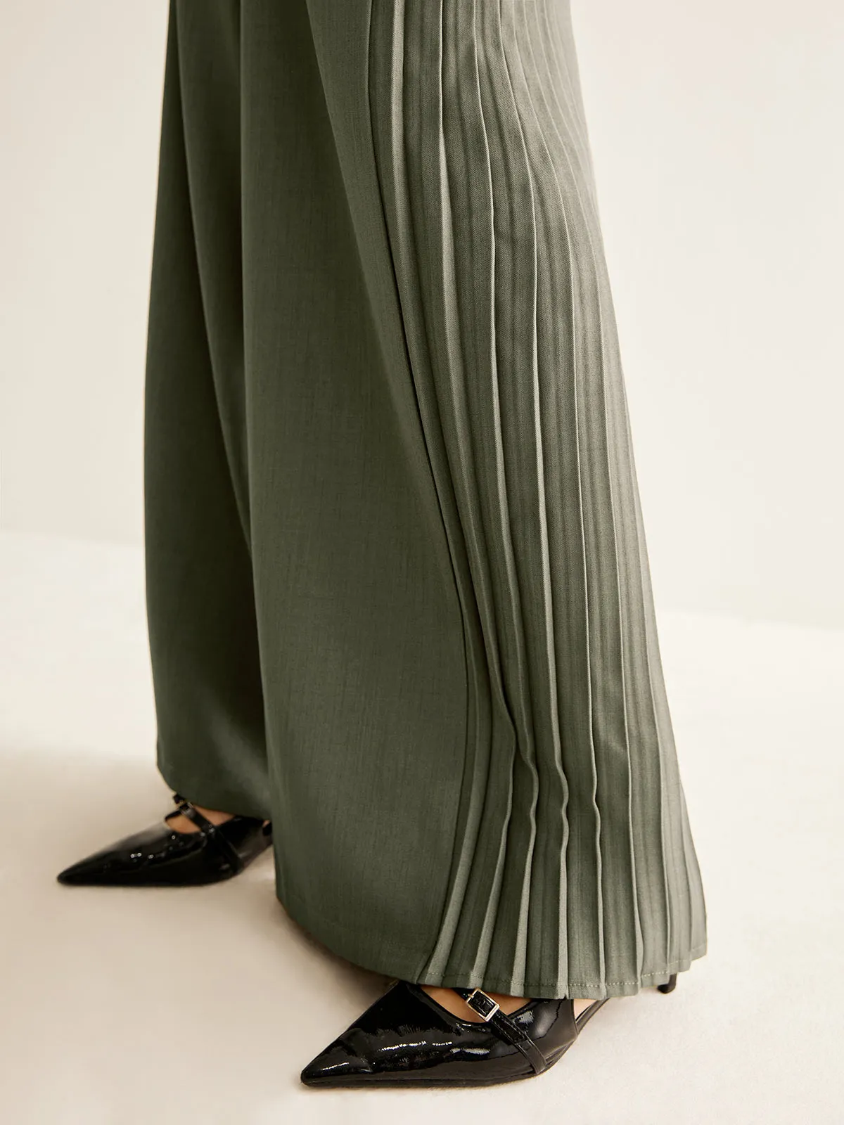 Side Pleated Wide-Leg Pants sold by COMMENSE product image thumbnail 4