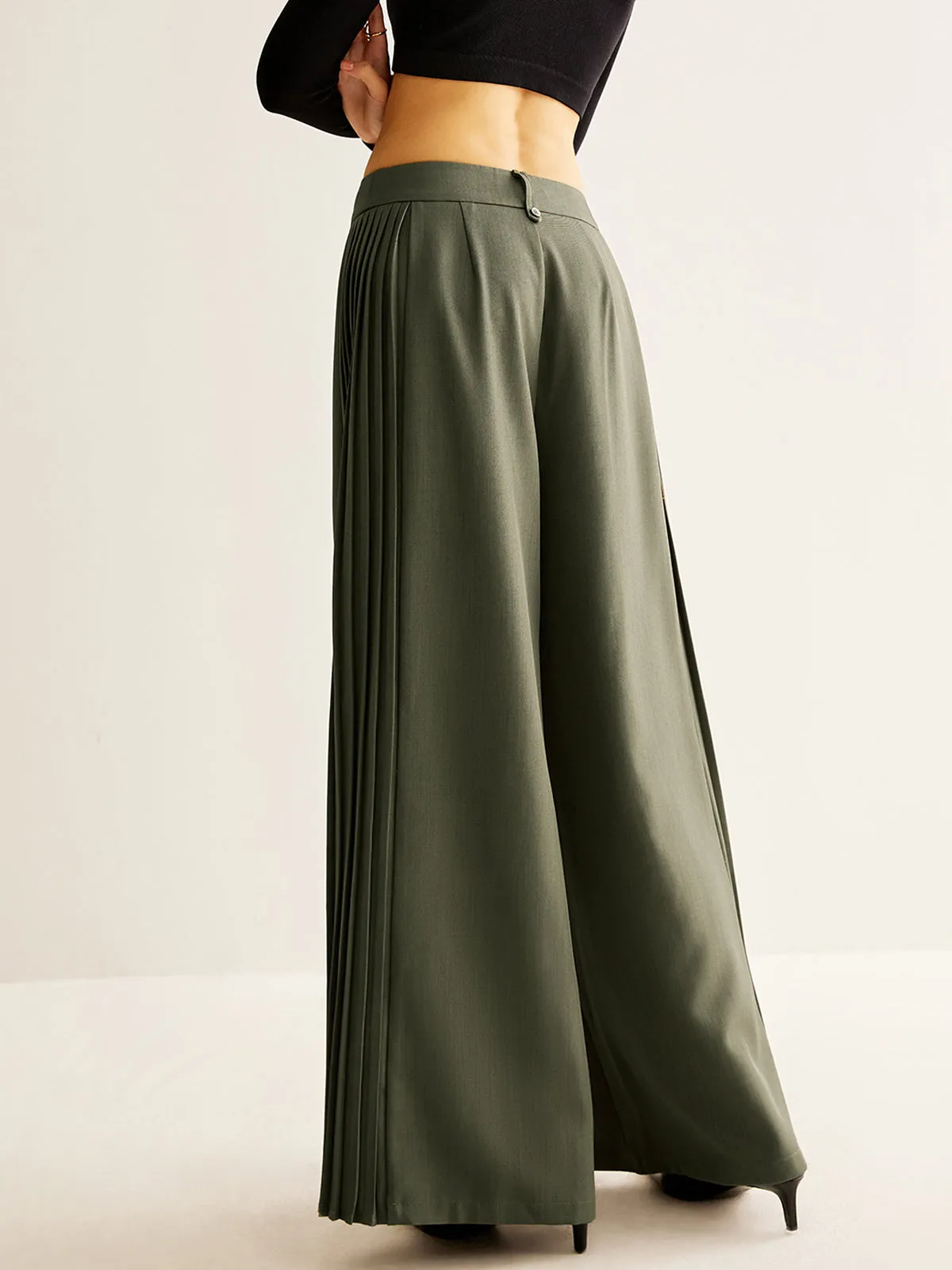 Side Pleated Wide-Leg Pants sold by COMMENSE product image thumbnail 5