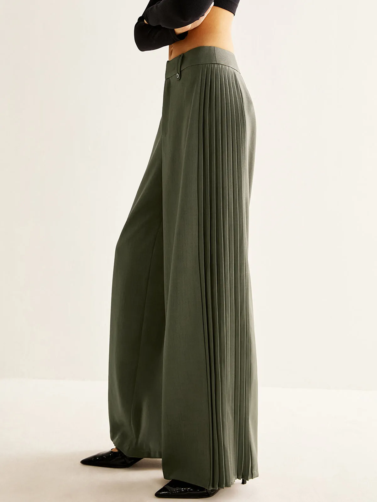 Side Pleated Wide-Leg Pants sold by COMMENSE product image thumbnail 2
