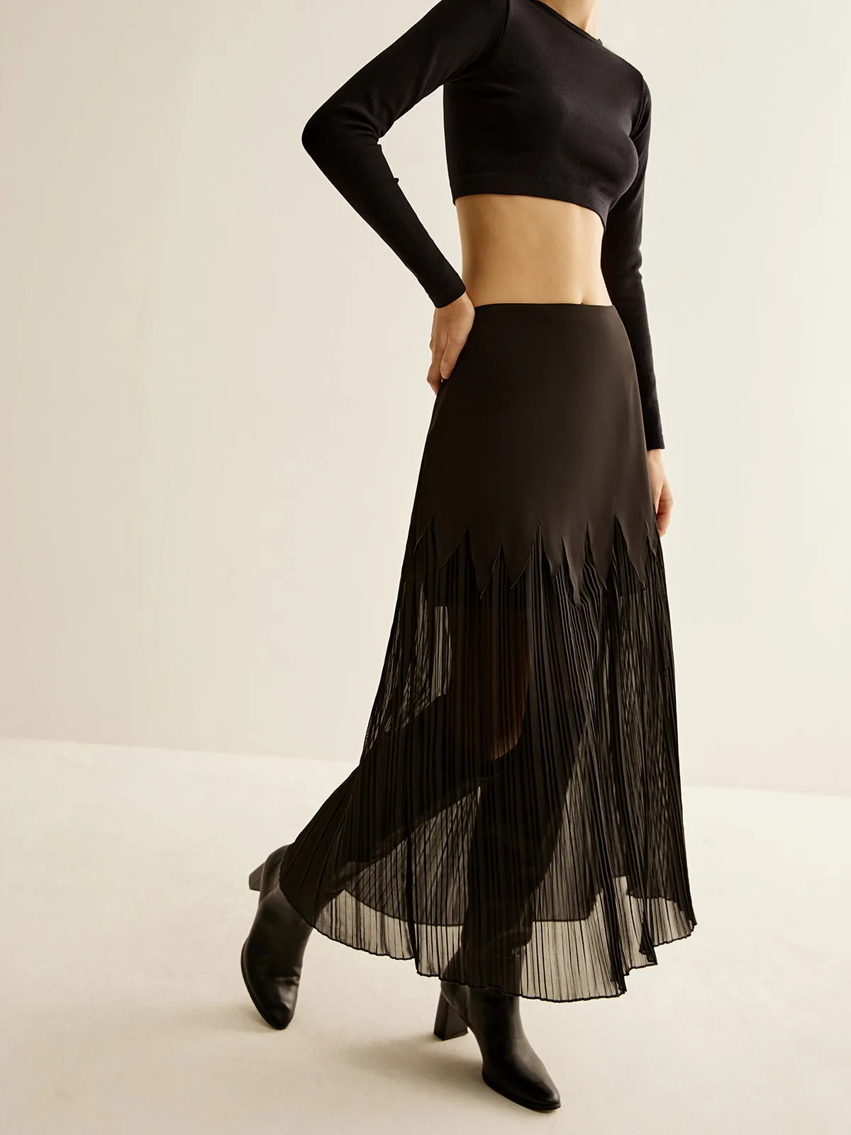 Panel Sheer Zipper Midi Skirt sold by COMMENSE product image thumbnail 3