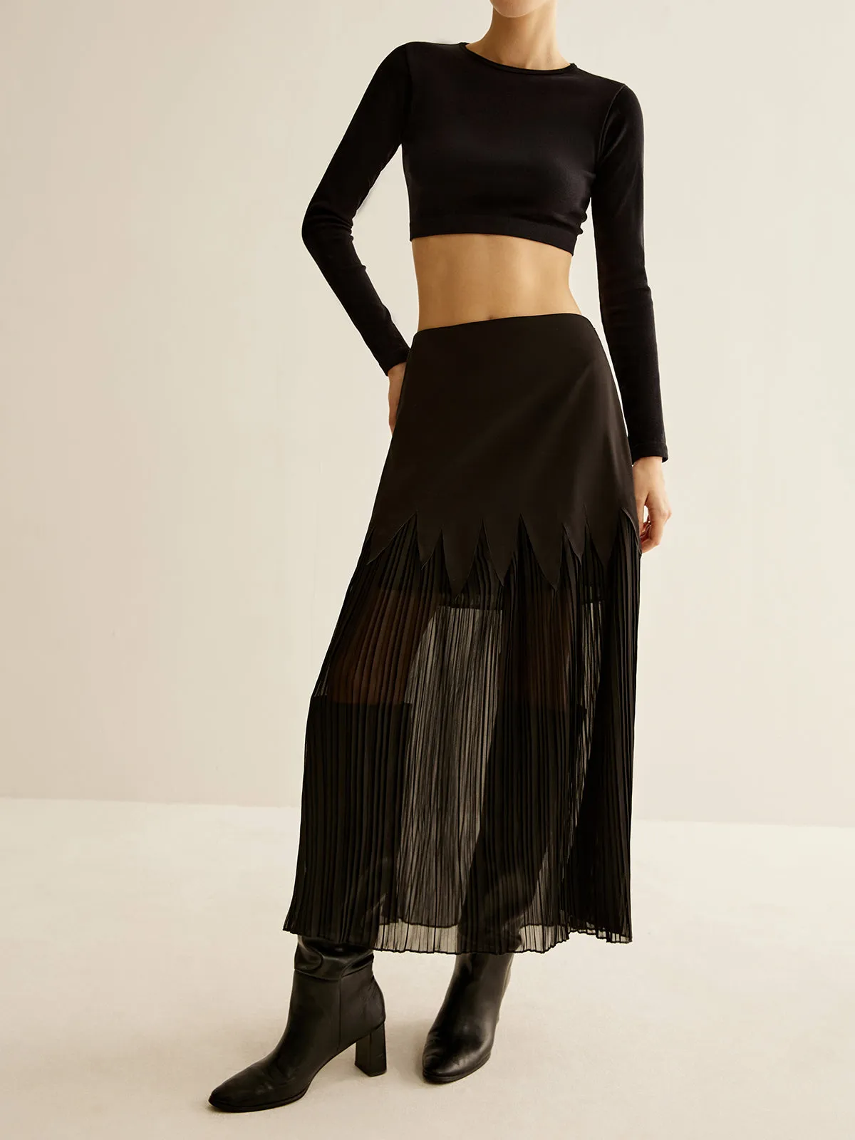 Panel Sheer Zipper Midi Skirt sold by COMMENSE