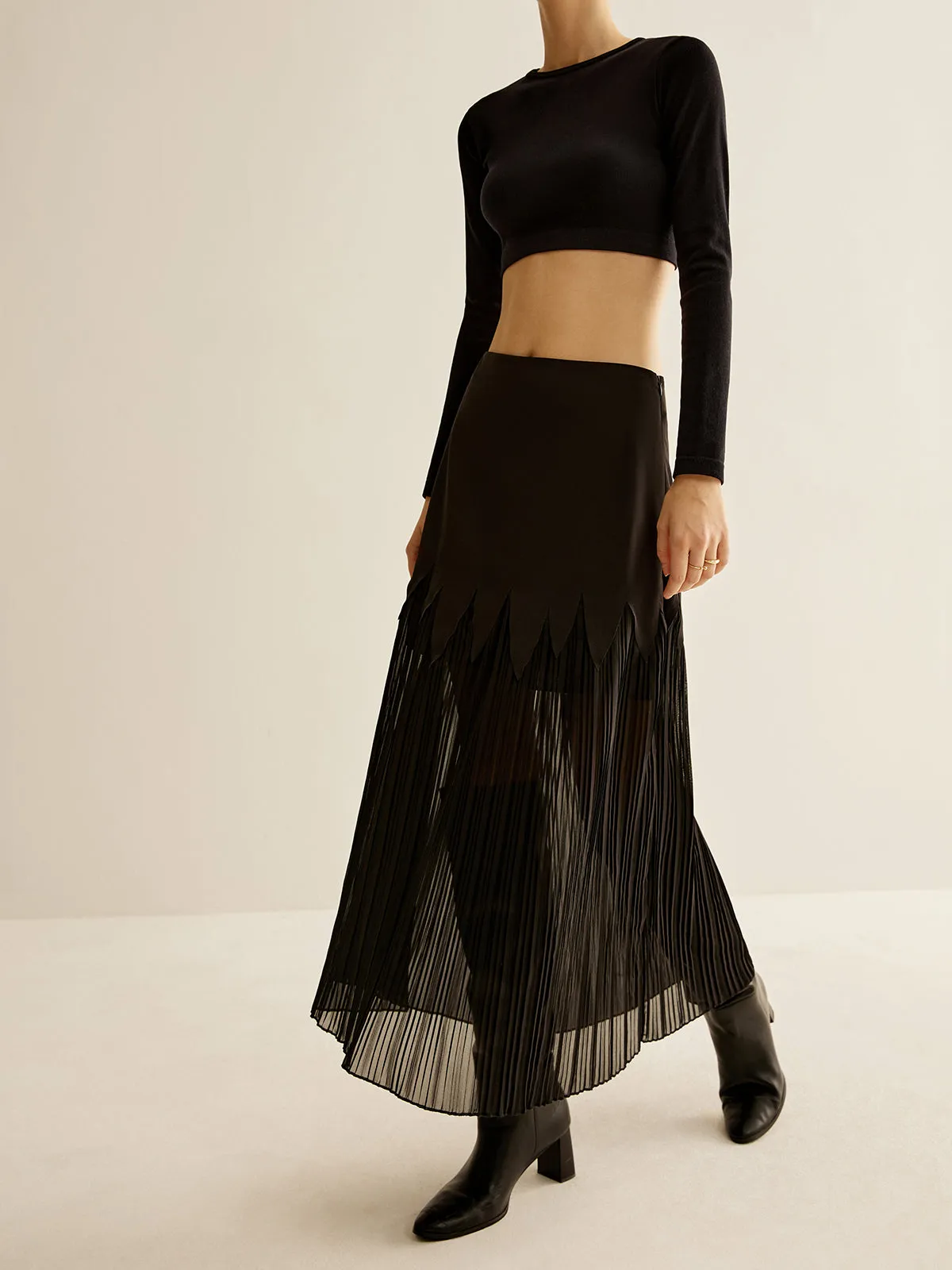 Panel Sheer Zipper Midi Skirt sold by COMMENSE product image thumbnail 2
