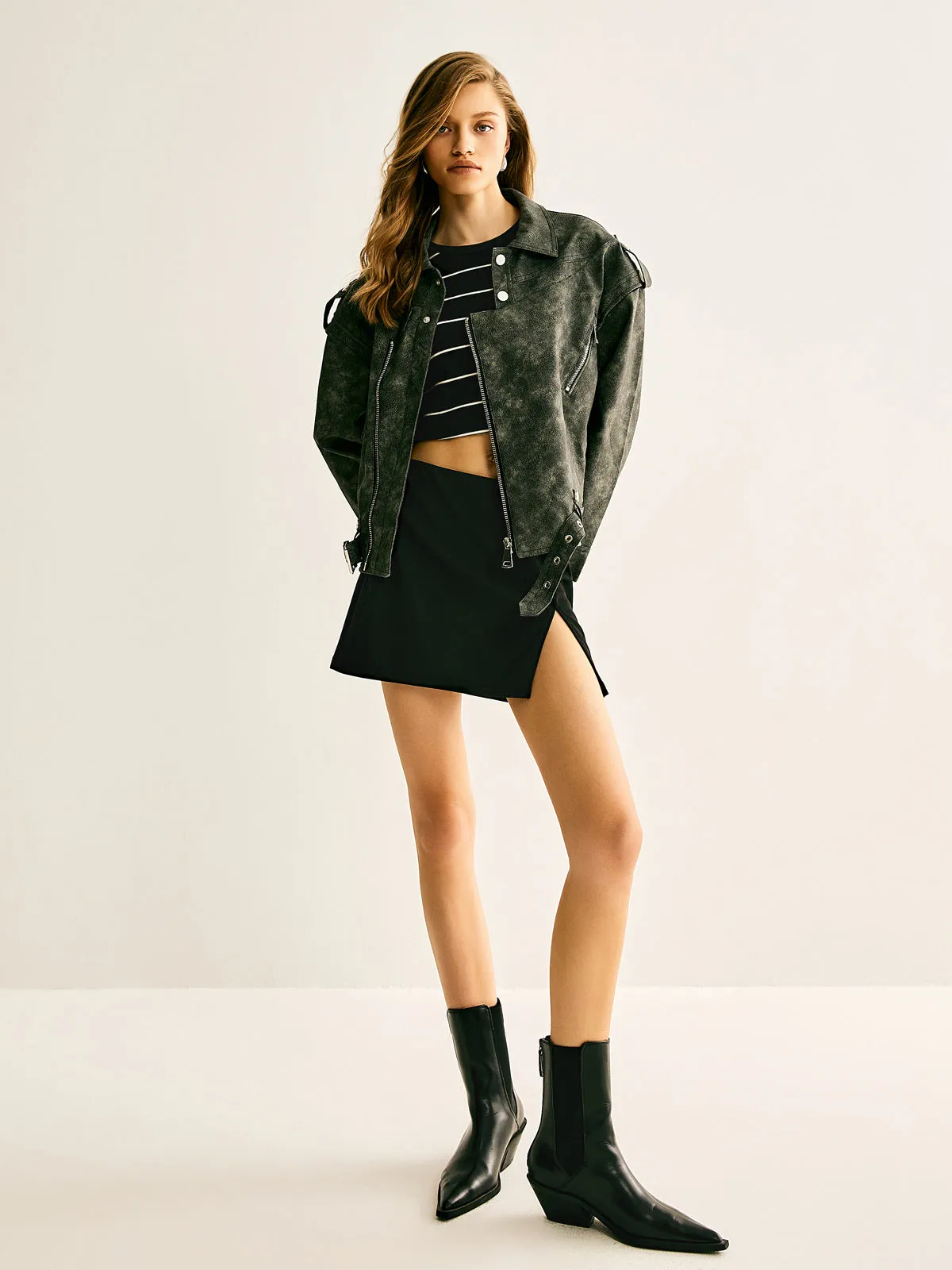 Vintage Belted Faux Leather Jacket sold by COMMENSE product image thumbnail 4