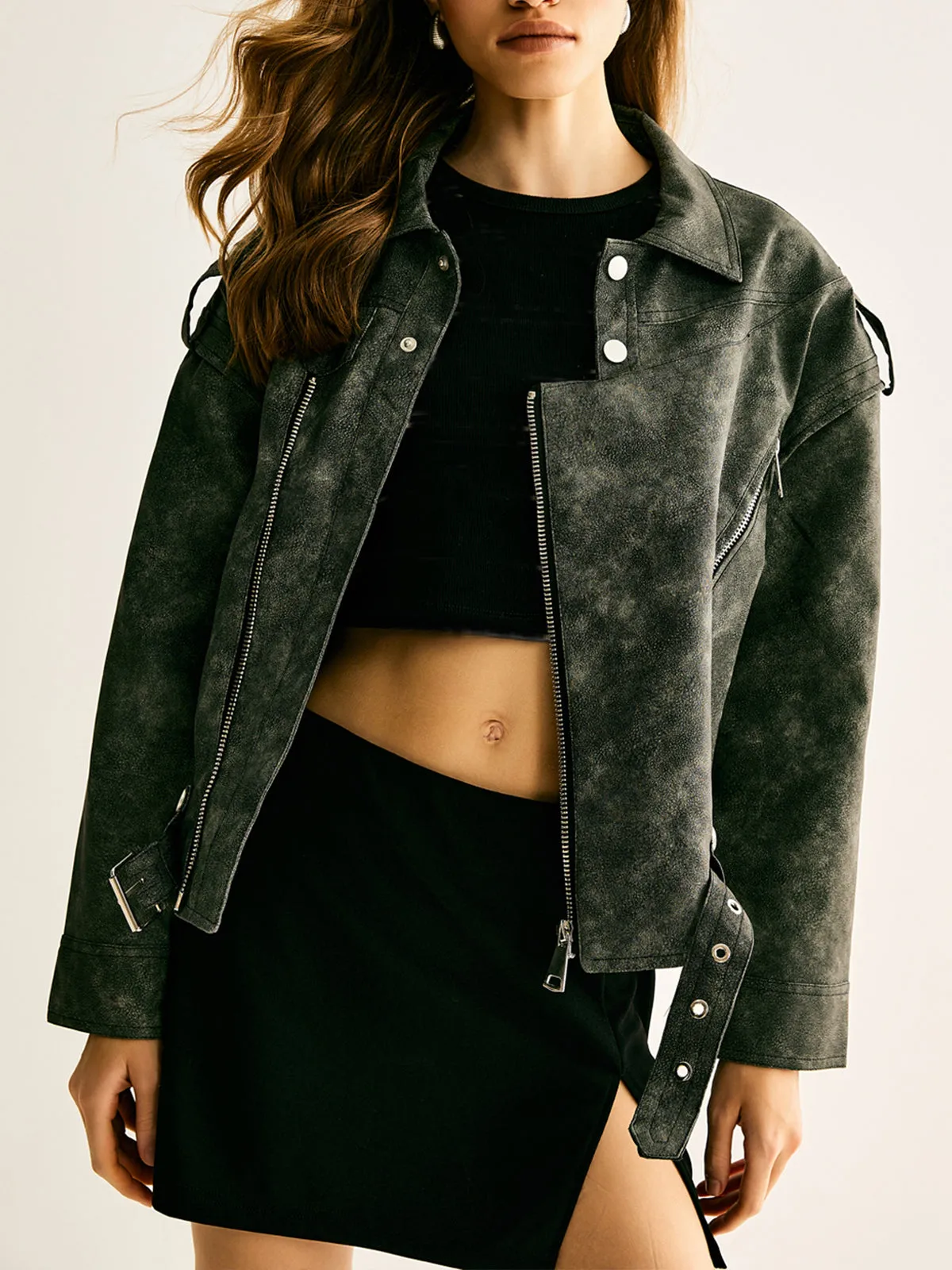 Vintage Belted Faux Leather Jacket sold by COMMENSE