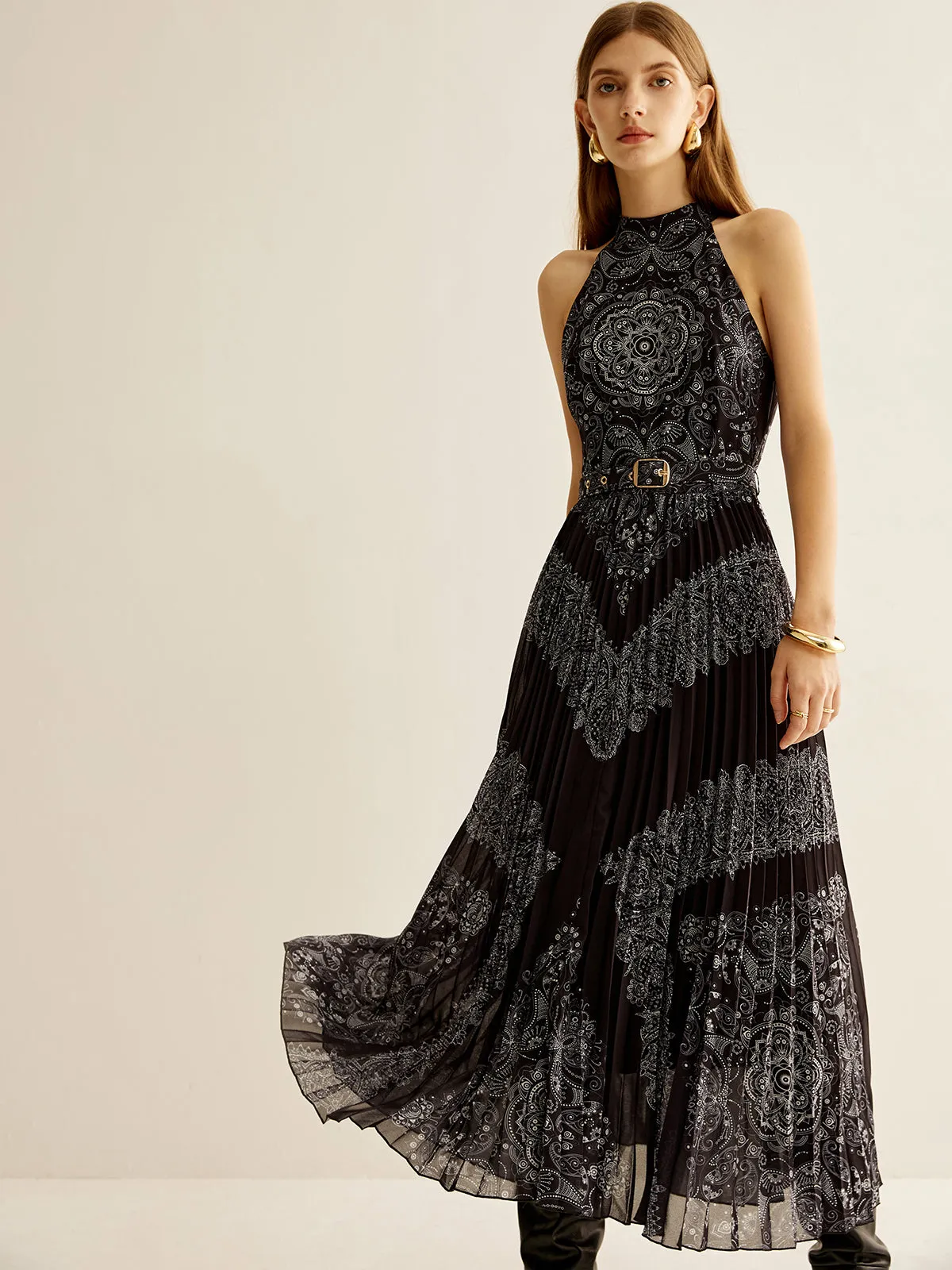 Boheme Sleeveless Pleated Dress With Belt sold by COMMENSE product image thumbnail 4