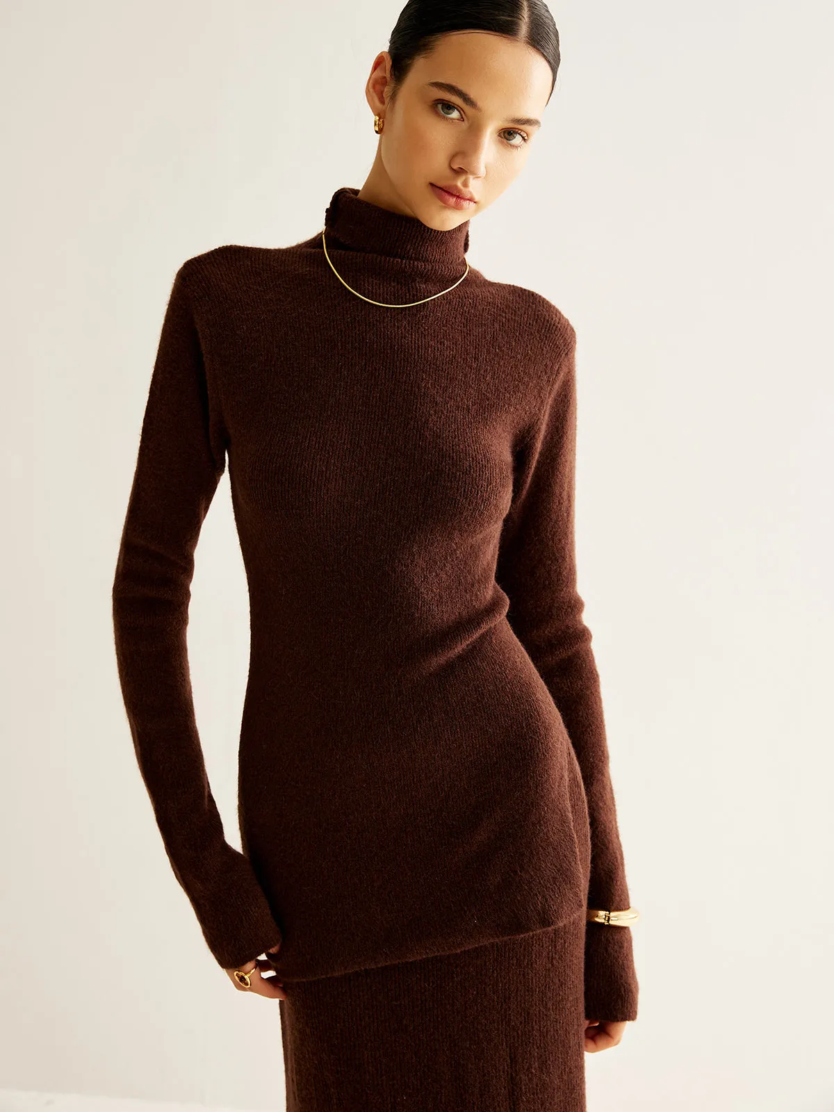 Plain Turtleneck Ribbed Soft Skirt Set sold by COMMENSE product image thumbnail 3