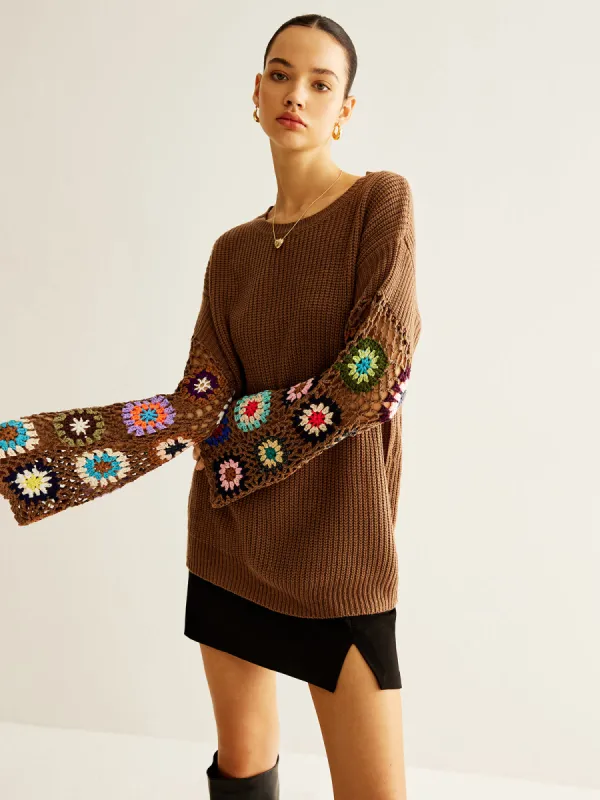 Geometric Crochet Loose Knit Top sold by COMMENSE