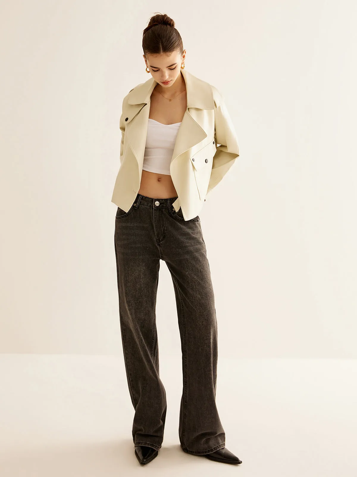 Flap-Pocket Faux Leather Jacket sold by COMMENSE product image thumbnail 4