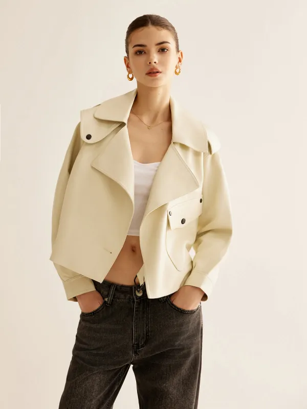 Flap-Pocket Faux Leather Jacket sold by COMMENSE
