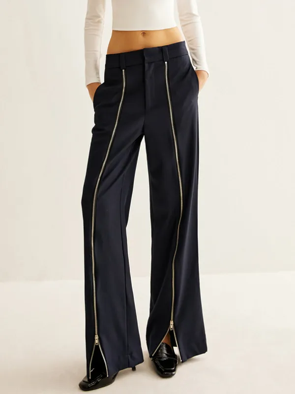 Front Zipper Straight Pants sold by COMMENSE
