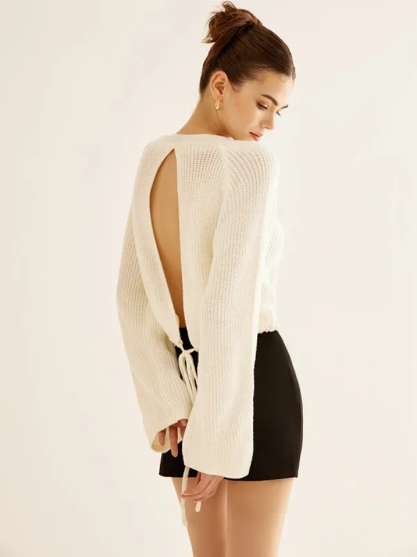 Backless Tie Back Sweater sold by COMMENSE