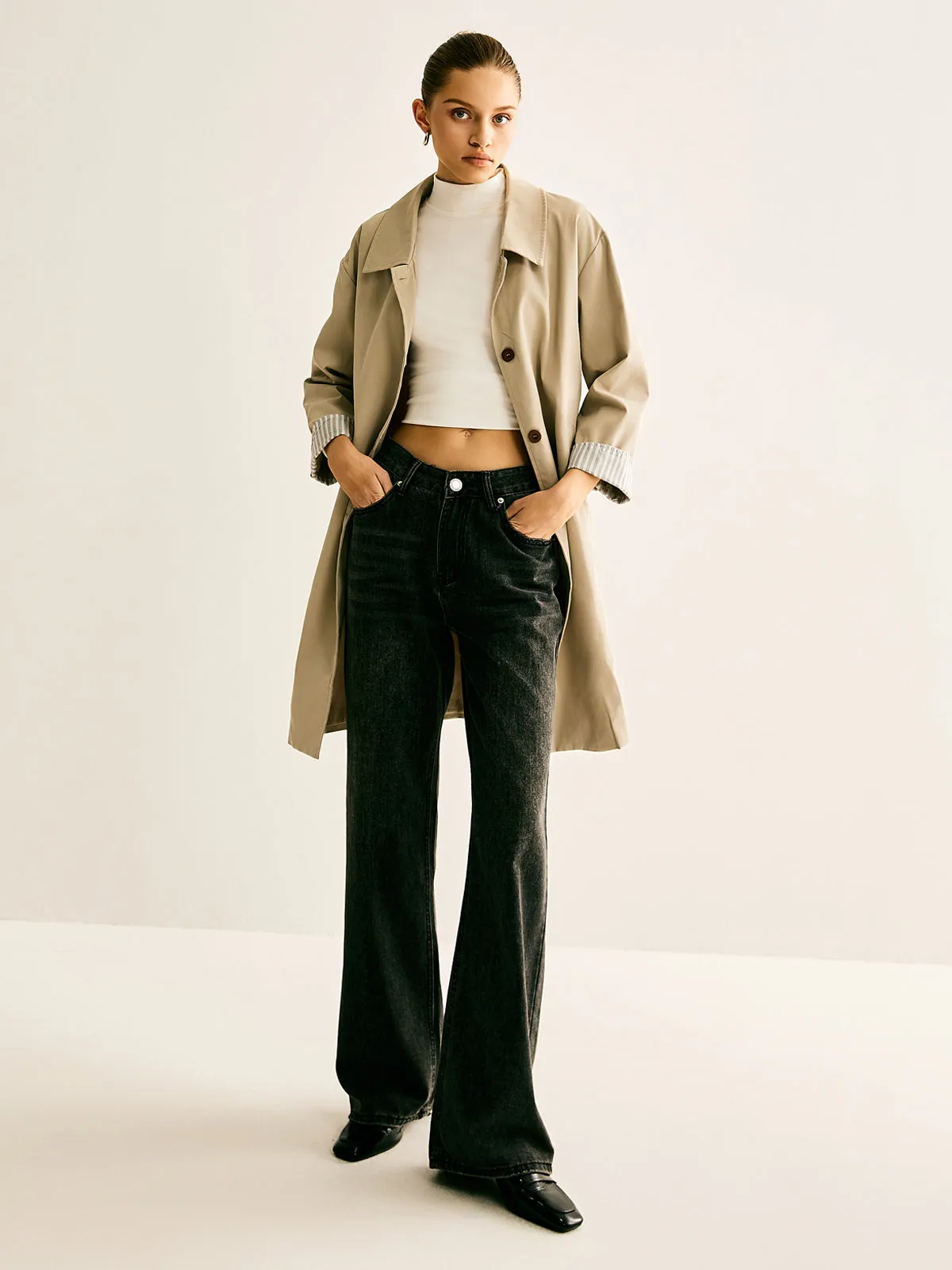 Pinstripe-Cuff Long Trench Coat sold by COMMENSE product image thumbnail 5