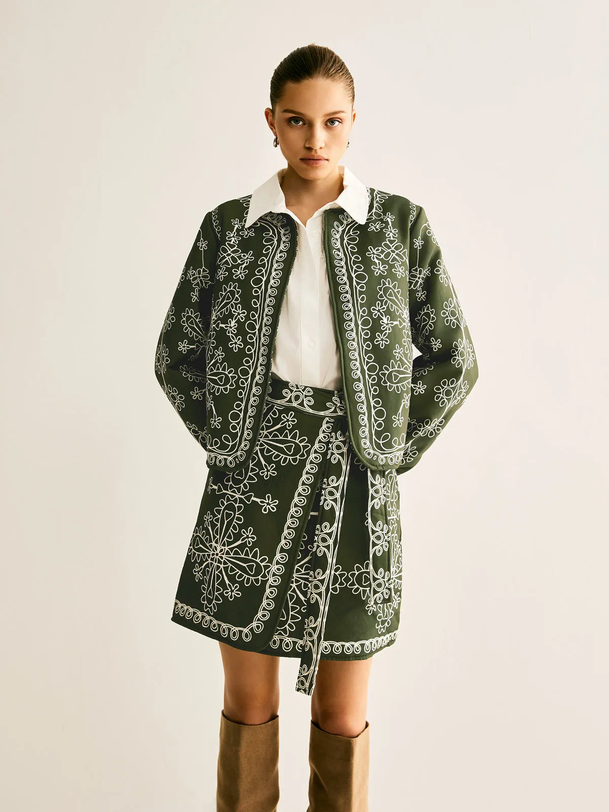 Boheme Printed Round Neck Winter Coat sold by COMMENSE