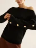 Metal-Detail Cold-Shoulder Knit Top sold by COMMENSE