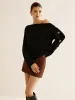 Metal-Detail Cold-Shoulder Knit Top sold by COMMENSE