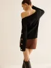 Metal-Detail Cold-Shoulder Knit Top sold by COMMENSE