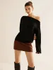 Metal-Detail Cold-Shoulder Knit Top sold by COMMENSE