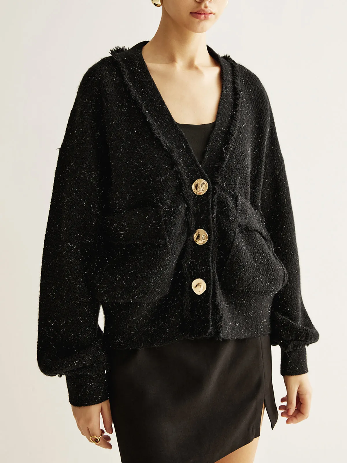 V-Neck Raw Hem Button Cardigan sold by COMMENSE product image thumbnail 5