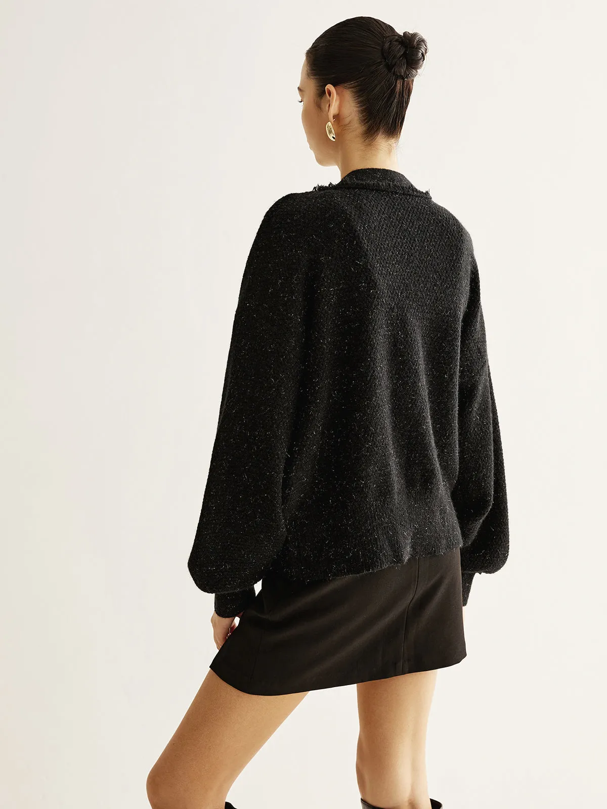 V-Neck Raw Hem Button Cardigan sold by COMMENSE product image thumbnail 3
